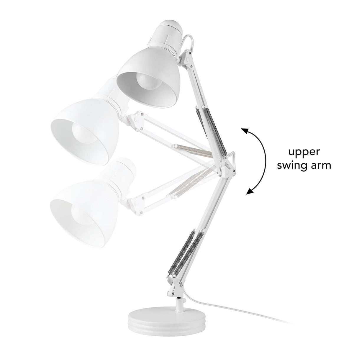 28" Swing Arm Architect Desk Lamp, Matte White, Rotary Switch on Shade, Partially Adjustable Arm, Modern Lighting for Bedroom or Office, Timeless, Indoor Lights