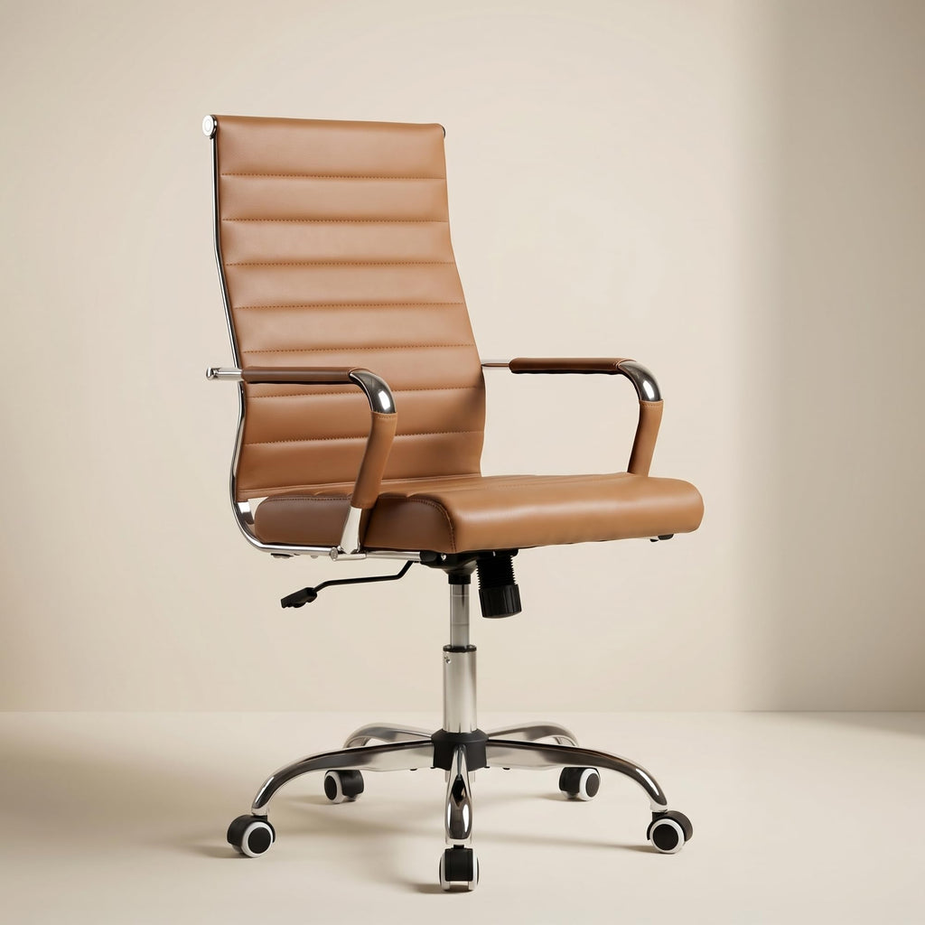 Ergonomic Office Desk Chair, Ribbed Leather Modern Conference Room Chairs, Executive Adjustable Swivel Rolling Chair for Home & Office.