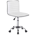 Adjustable Task Chair PU Leather Low Back Ribbed Armless Swivel White Desk Chair Office Chair Wheels