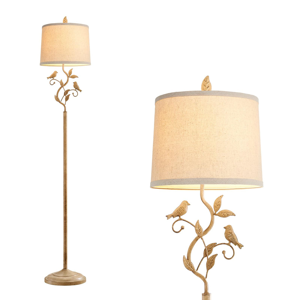 63" Farmhouse Floor Lamp for Living Room Bedroom with Iron Bird Leaf