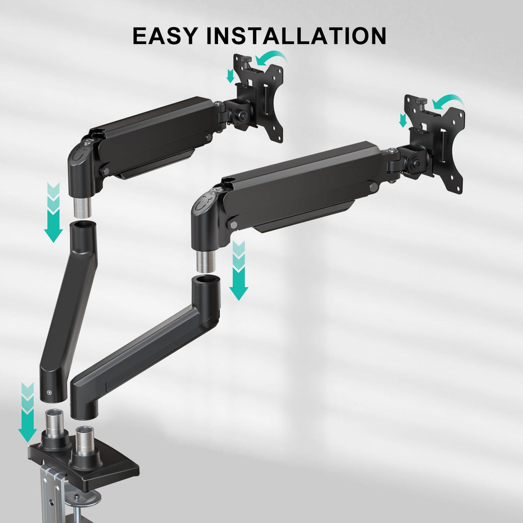 Dual Monitor Stand for 13-32 inch Computer Screens, Dual Monitor Arms for 2 Monitors Holds up to 22 lbs, Height Adjustable Dual Monitors Mount, VESA 75x75/100x100mm (GSMP002N), Black