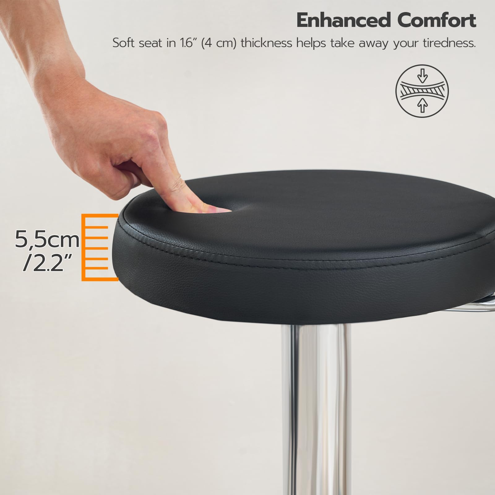 Height Adjustable Rolling Stool, 360° Rotating Drafting Chair, Multi-Purpose Office Desk Chair, Rolling Swivel Salon Stool Chair, for Barber Shop, Nail Salon, Office, Black