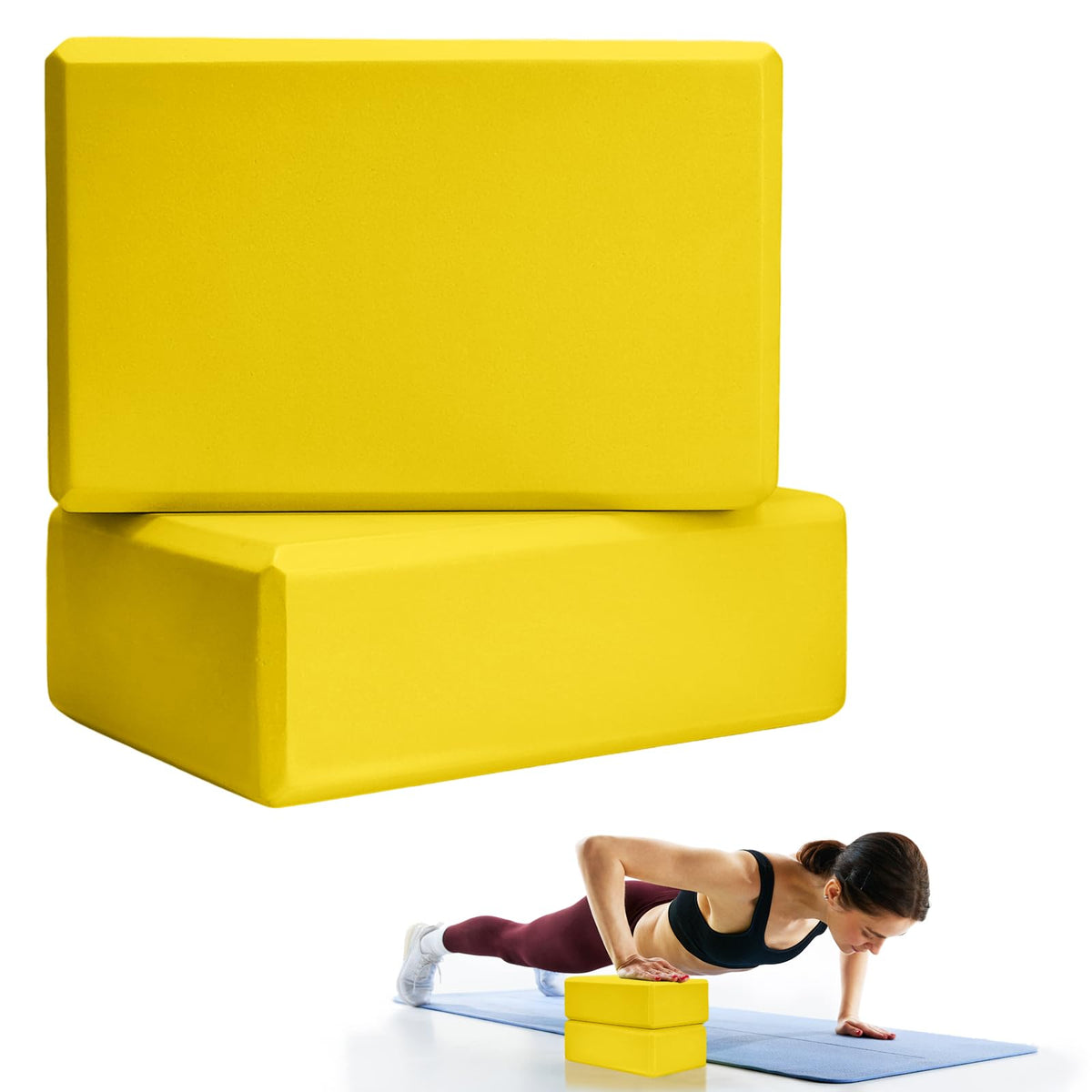 2 Pcs Yoga Blocks, 9x6x3 Inch Yellow Foam Blocks for Pilates