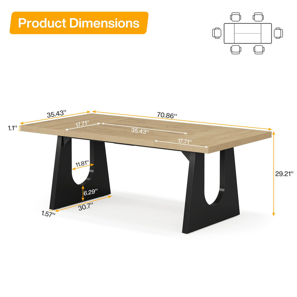 70.86" Rectangular Conference Table for 6-8 (Oak and Black)