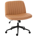 Criss Cross Chair with Wheels Wide Cross Legged Office Desk Vanity Chair Comfy Fabric Armless Adjustable Swivel for Home Computer Task PU Brown