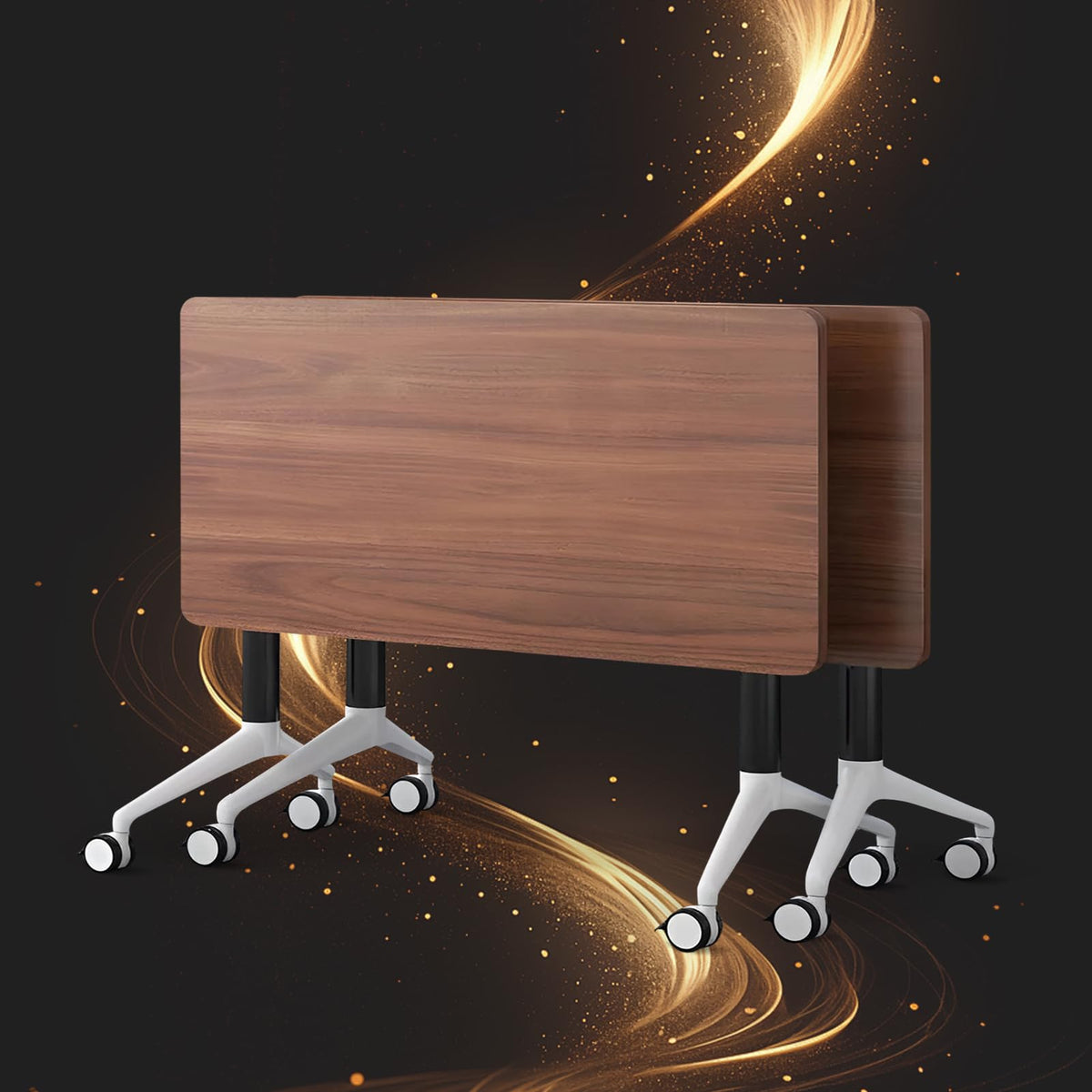 Conference Table,Folding Conference Room Tables with Wheels, 47.2” Modular Training Tables for Office/Classroom/Meeting, Lockable 360° Silent Wheels＆Space Saving Stackable, Walnut Finish, 2 Pack