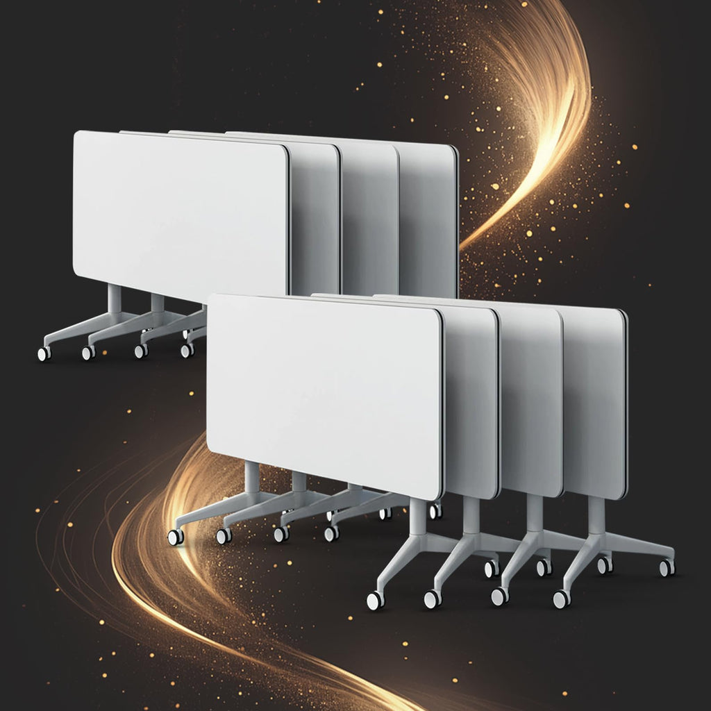 Conference Table, Folding Conference Room Tables, Modern Flip Top Seminar Training Meeting Table with Wheels, Modular Foldable Conference Tables for Home Office Classroom (White 8 Pack,70.8inch)