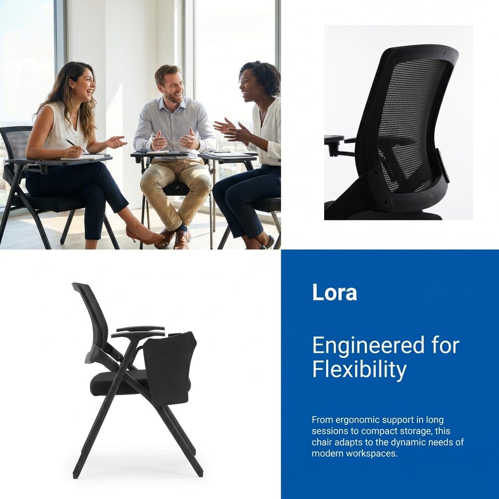 24 PK, Folding Training Chairs with Desk Attached, Mobile Office Meeting Chair with Writing Tablet and Cup Holder, Space-Saving Nesting Conference Chair for Classroom, Seminar