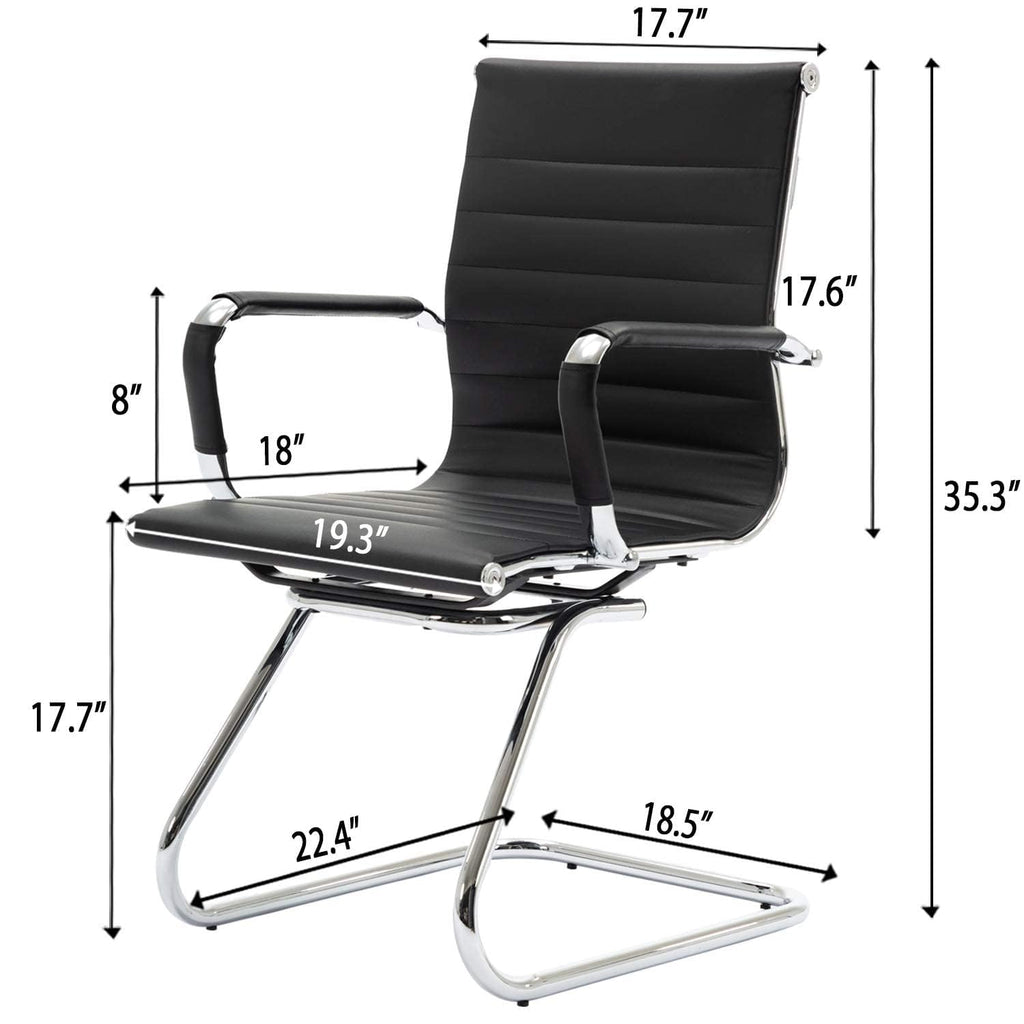 Conference Room Chairs Set of 4, Waiting Room Chairs with Arms, Faux Leather Reception Chairs No Wheels, Office Guest Chairs with Mid Back Support and Chrome Sled Base, Black