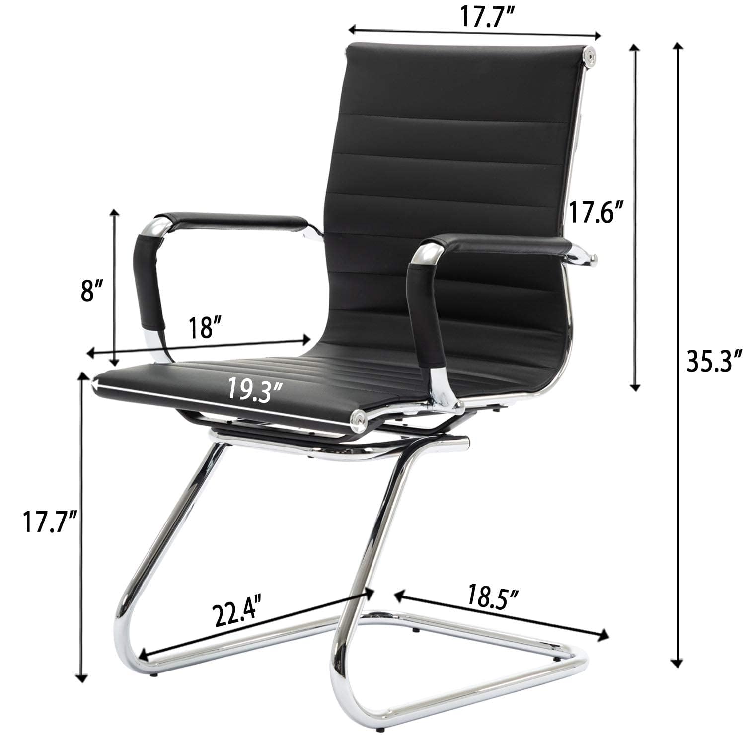 Conference Room Chairs Set of 4, Waiting Room Chairs with Arms, Faux Leather Reception Chairs No Wheels, Office Guest Chairs with Mid Back Support and Chrome Sled Base, Black