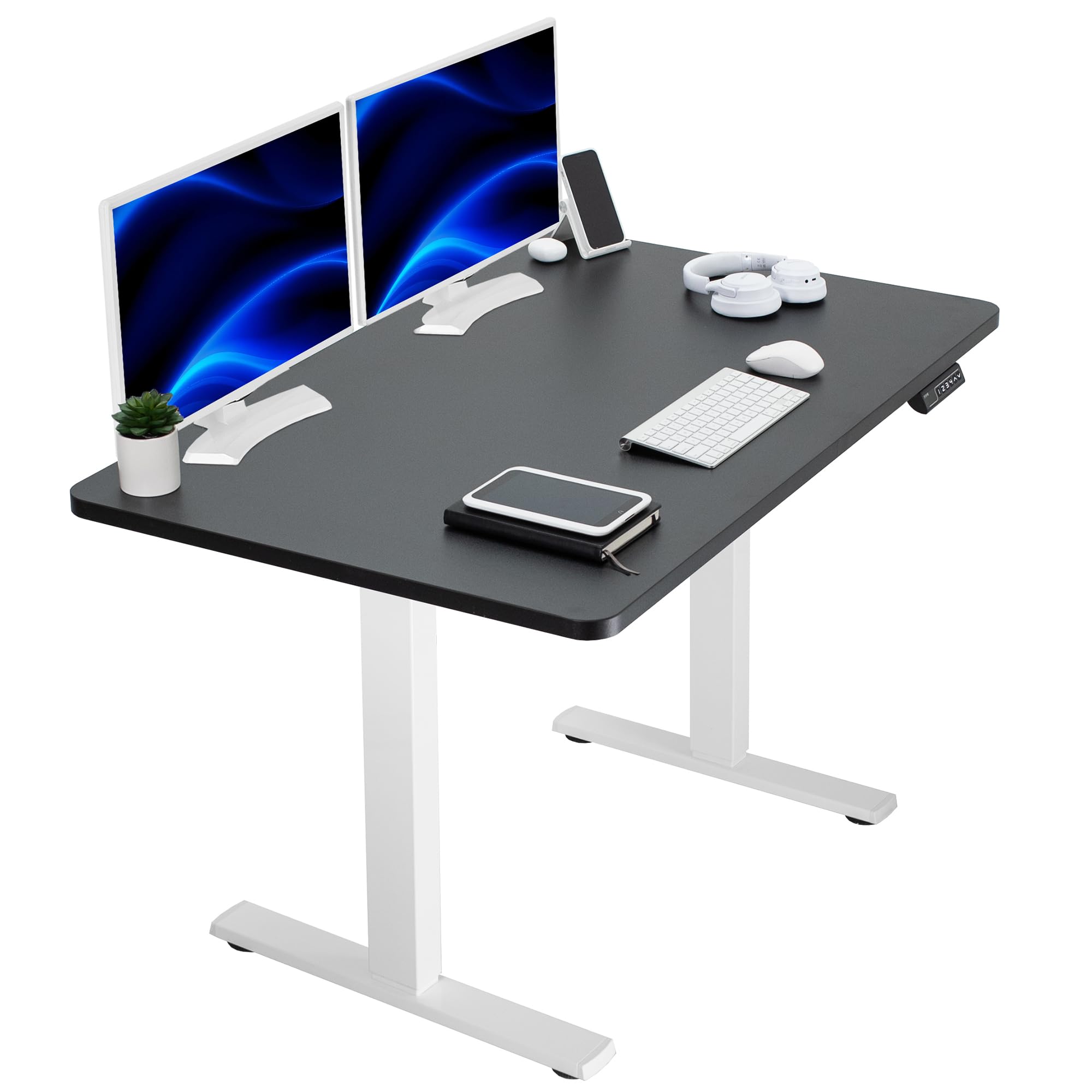 Electric 48 x 30 in Standing Desk, Memory Height Adjustment, 1B Series, Holds 220 lbs, One-Piece Black Top, White Frame,