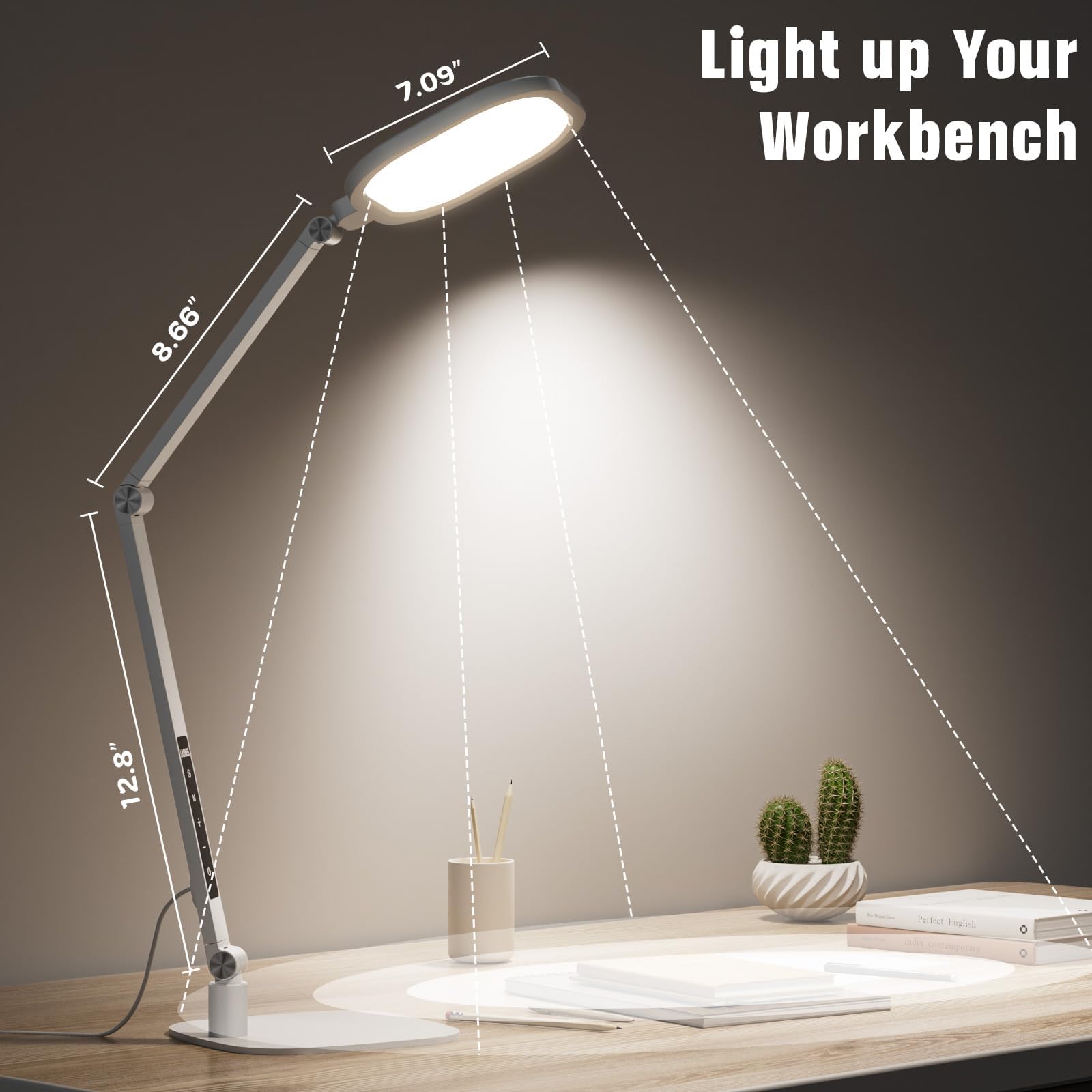 LED Desk Lamp for Office, 15W Desk Light with CRI >95, Memory & Timer Function, 1200LM Dimmable Computer Light for Video Calls, Conference, Reading, Study (White)