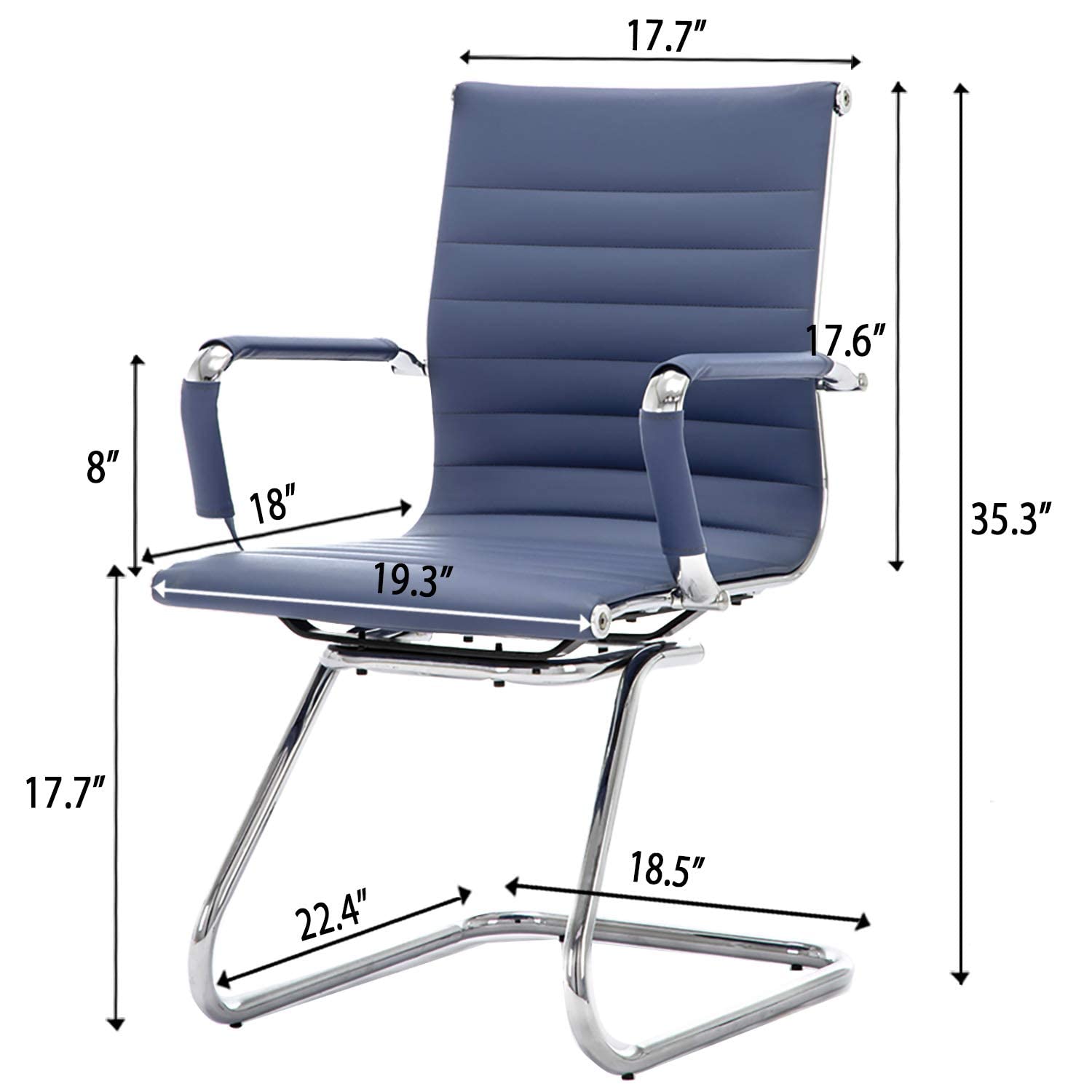 Conference Room Chairs Set of 4, Office Guest Chair with Armrests, Faux Leather Upholstery & Metal Sled Base, Comfortable Meeting Room Chairs for Office/Reception/Conference, Navy Blue