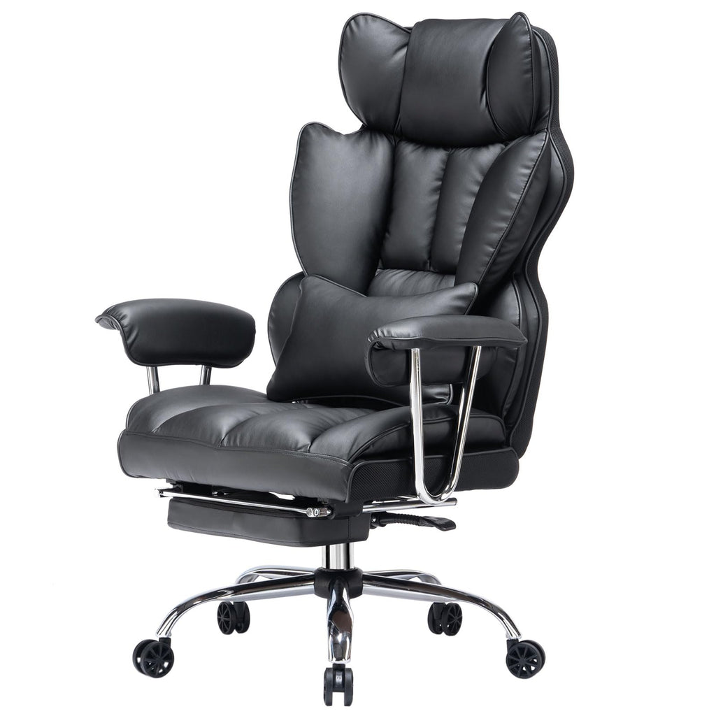 Big and Tall Office Chair 400lbs – High Back Executive Chair with Swivel Base, PU Leather Upholstery, Lumbar Pillow, Padded Armrests, and Rolling Wheels，Black Computer Chair