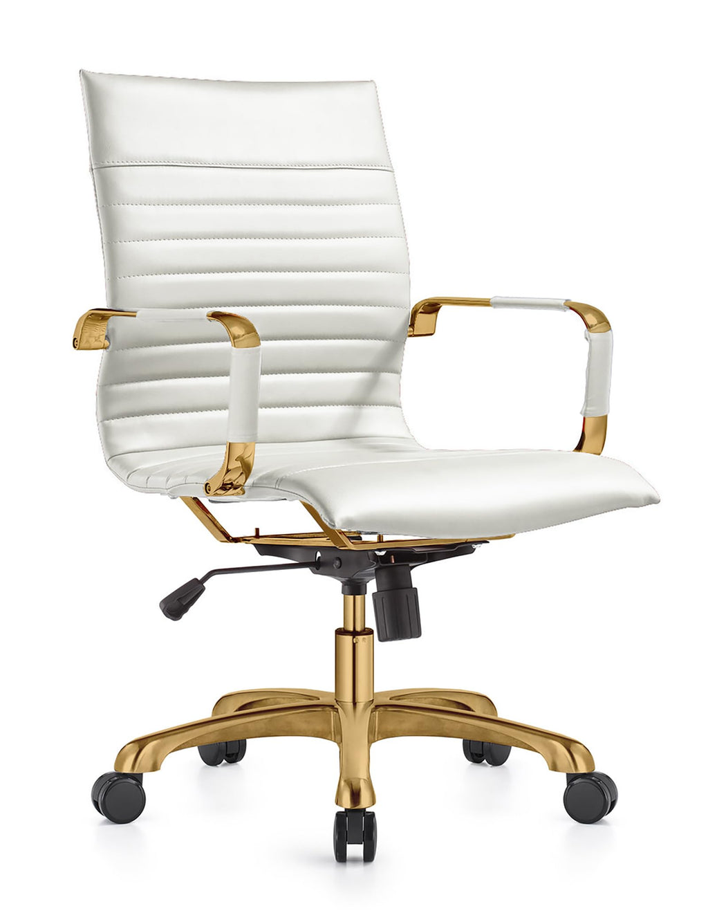 Modern Ergonomic Executive Office Chair, High-Back Leather Conference Desk Chair with Adjustable Height, Tilt Control, 360° Swivel & Gold Frame for Home Office