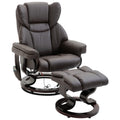 Recliner Chair with Ottoman Footrest, 10 Vibration Points, 360° Swivel Reclining Chair, Faux Leather Living Room Chair with Side Pocket and Remote Control, Brown