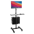 Rolling Computer Cart on Wheels, Mobile Desk Workstation with Monitor Mount for up to 32" Screen, Full Keyboard Tray, Floating Adjustable CPU Holder, Standing up to 70" Tall