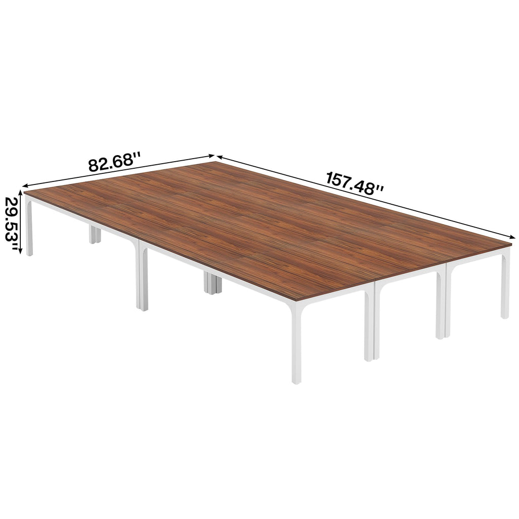 6.5 FT Conference Room Table, 78.74" W x 27.56" D Large Office Conference Table, Modern Seminar Meeting Table Desk for Boardroom, Meeting Room (6, Brown and White)