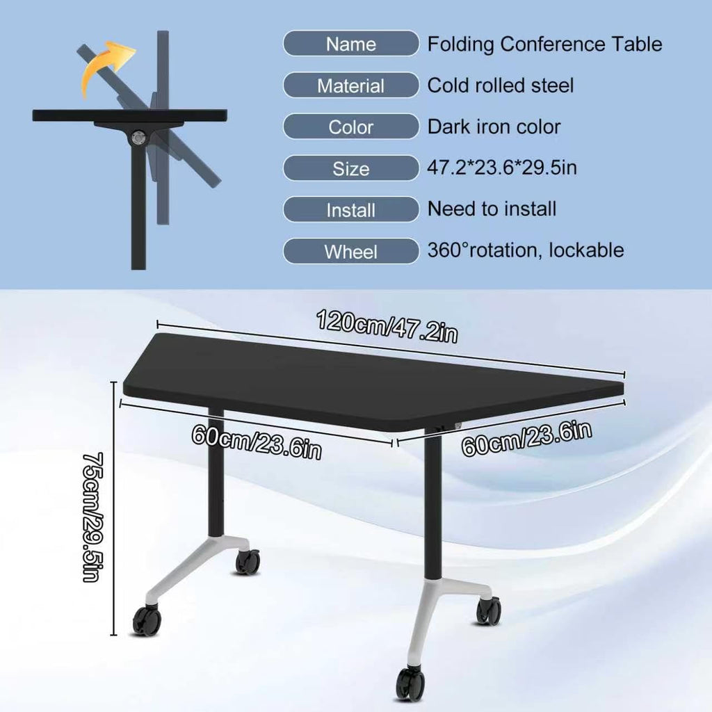 Folding Conference Table, 2 Pack Modern Flip Top Mobile Training Tables