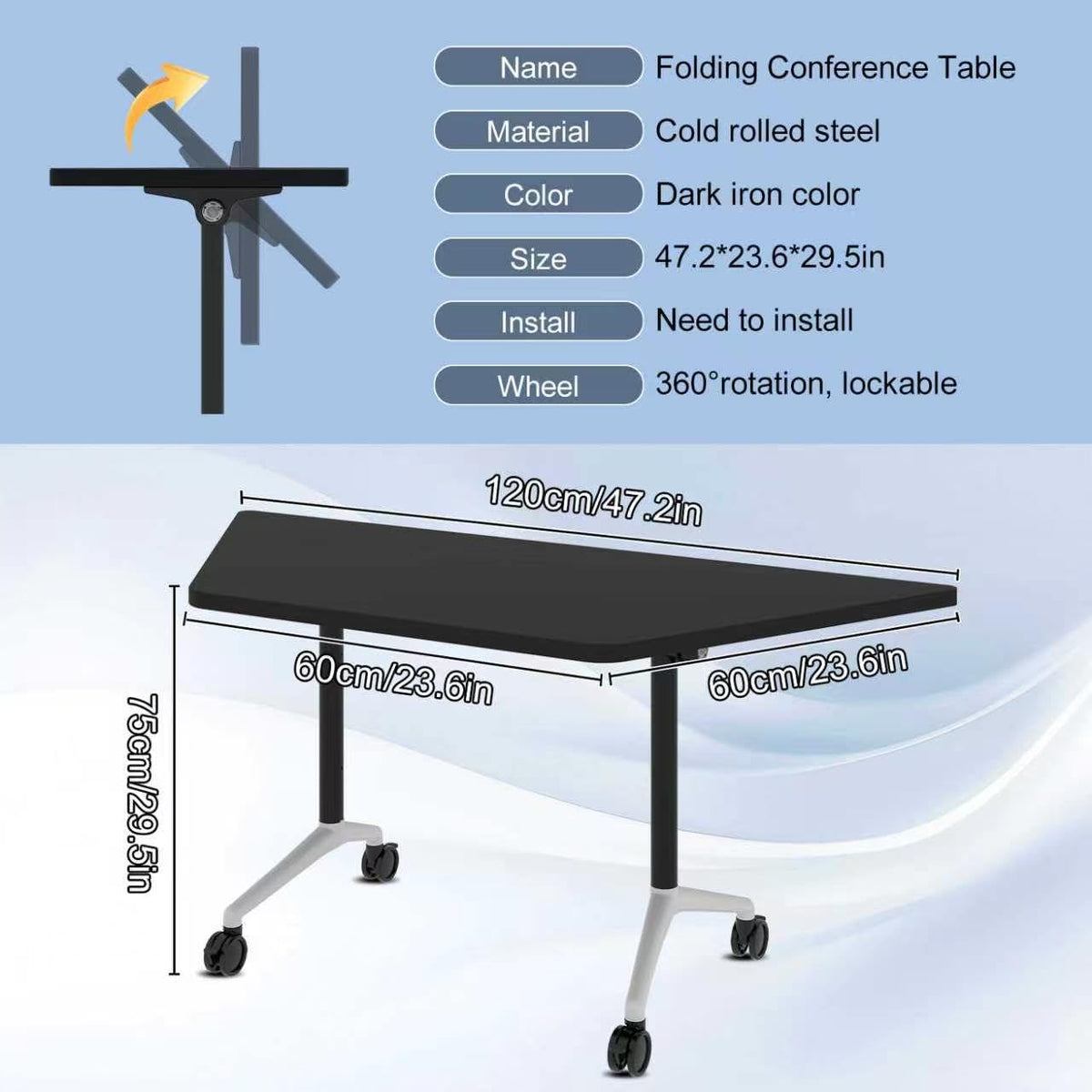Folding Conference Table, 4 Pack Modern Flip Top Mobile Training Tables