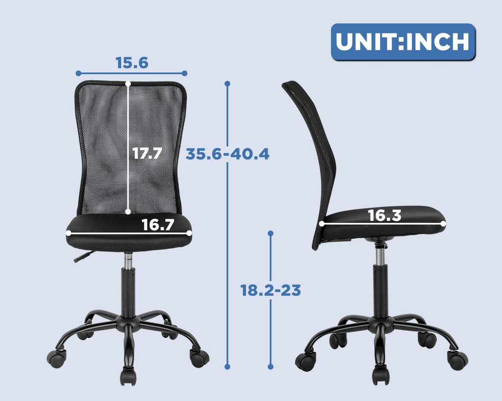 Office Chair Mid Back Mesh Desk Chair Armless Computer Ergonomic Task Rolling Swivel Chair Back Support Adjustable Modern with Lumbar Support,Black