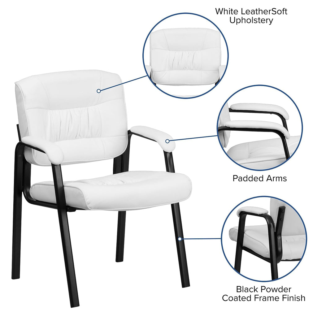 Haeger White Leather Soft Executive Side Reception Chair with Black Metal Frame