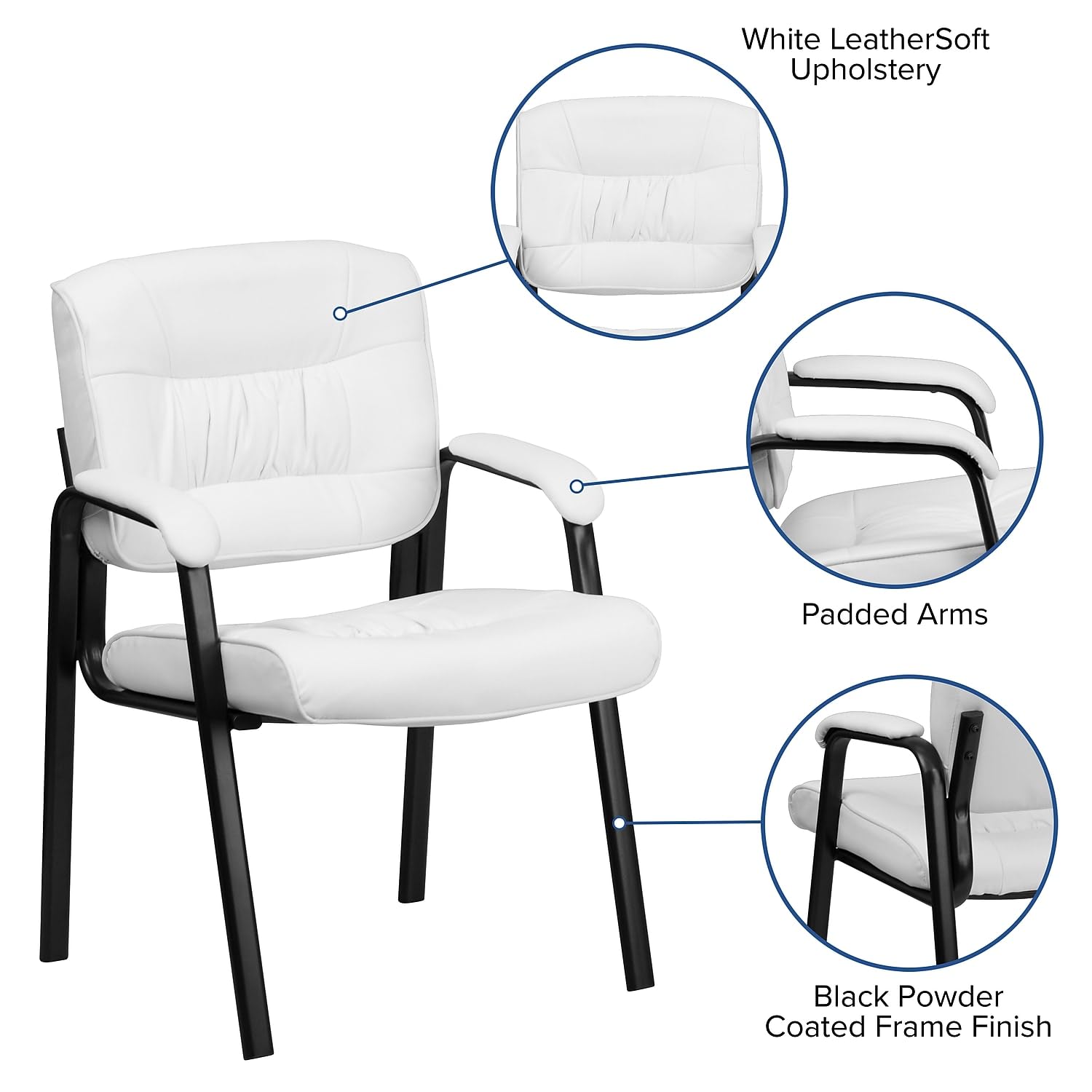 Haeger White Leather Soft Executive Side Reception Chair with Black Metal Frame