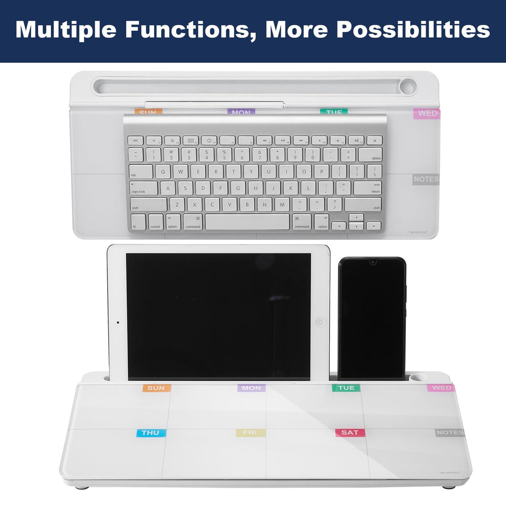 Whiteboard Weekly Dry-Erase-Board - Desktop White Board Calendar Desk Organizers with Accessories Computer Keyboard Stand with Drawer, for Office, Home, School Supplies - White Calendar