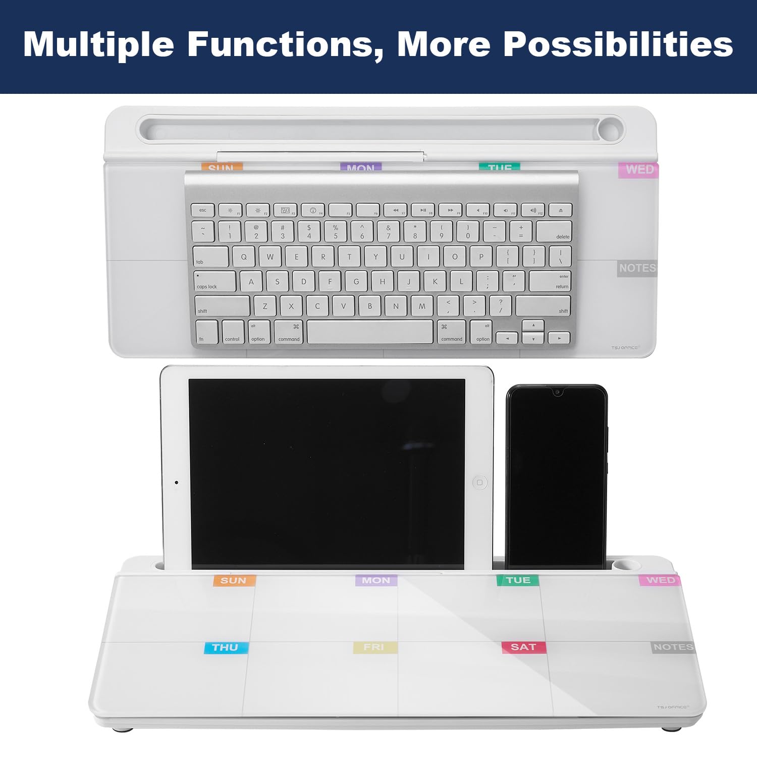 Whiteboard Weekly Dry-Erase-Board - Desktop White Board Calendar Desk Organizers with Accessories Computer Keyboard Stand with Drawer, for Office, Home, School Supplies - White Calendar