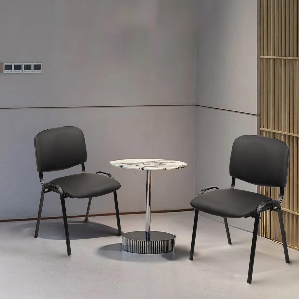 Stacking Waiting Room Chairs, PU Leather Armless Office Guest Chair with Metal Frames, Stackable Conference Room Chairs No Wheels for Reception Lobby Side Meeting Training School, Black