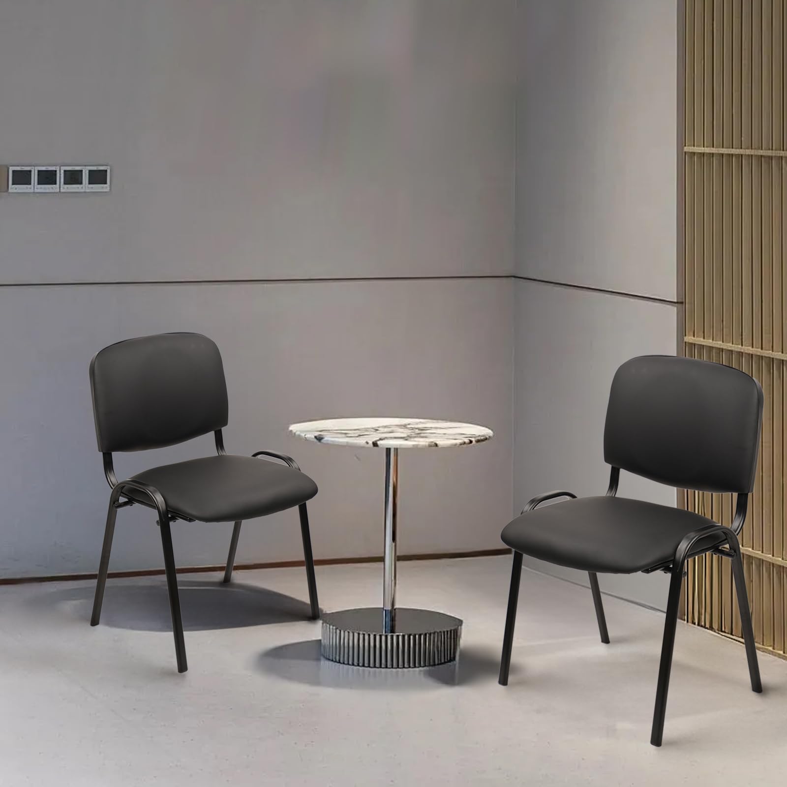 Stacking Waiting Room Chairs, PU Leather Armless Office Guest Chair with Metal Frames, Stackable Conference Room Chairs No Wheels for Reception Lobby Side Training School, Black Set of 5