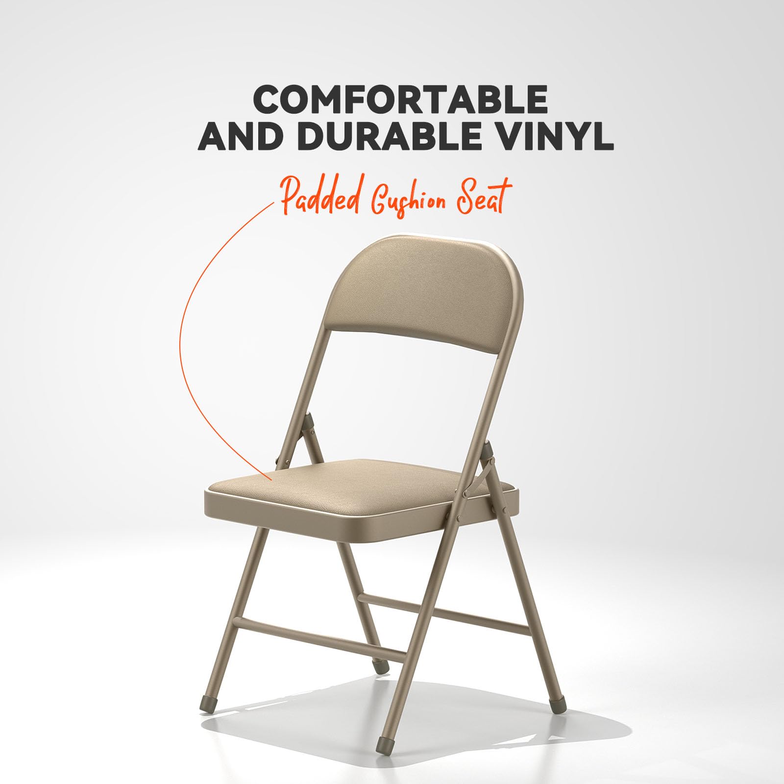 4 Pack Folding Chairs with Padded Vinyl Cushion Chairs with Comfortable Cushion and Durable Steel Frame for Home and Office, for Indoor and Outdoor Events (Kahki, Vinyl)