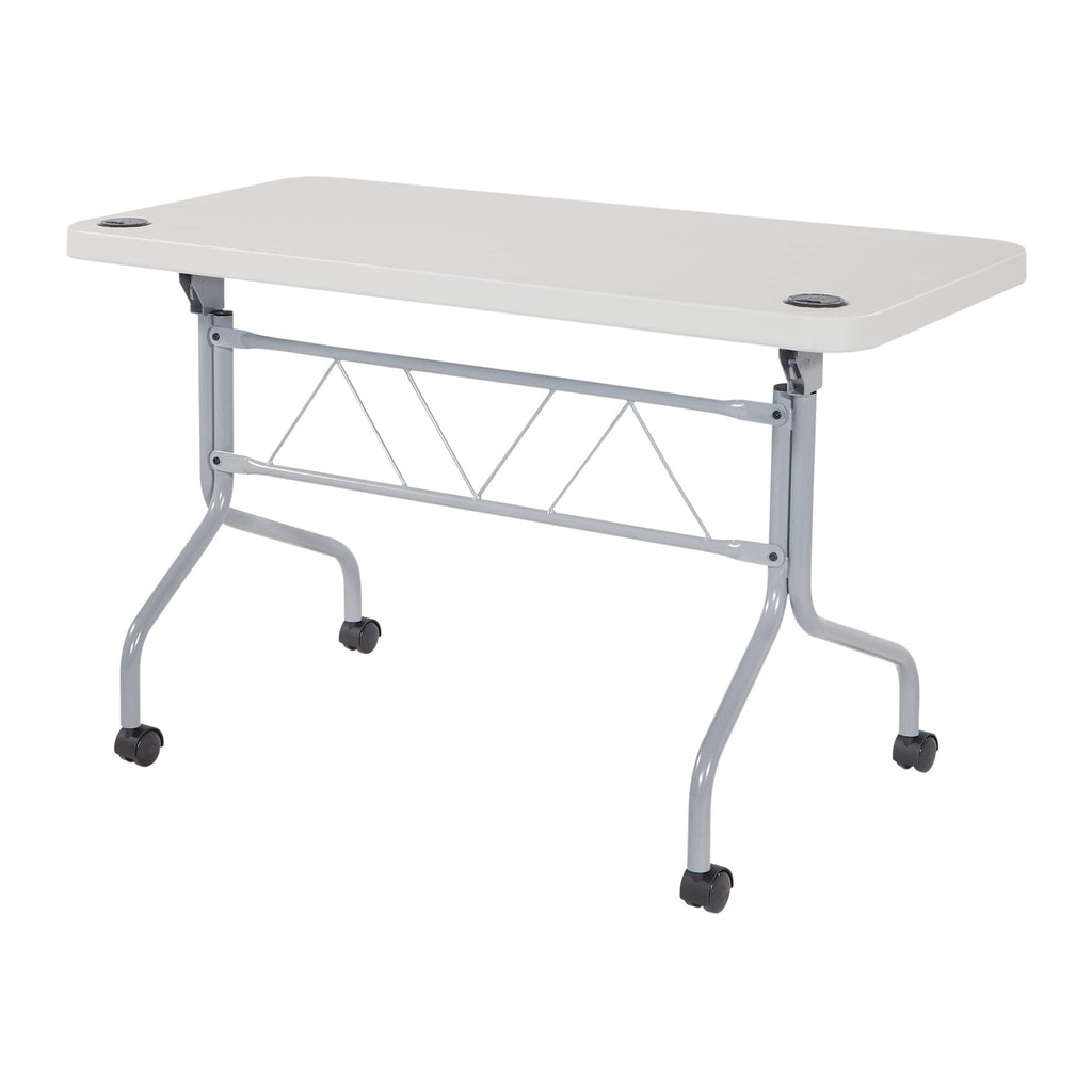 Resin Multipurpose Flip Training Table with Locking Casters for Home or Office, 4 Feet Light Gray