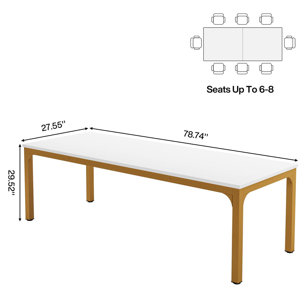 6.5 FT Conference Room Table, 78.74" W x 27.56" D Large Office Conference Table, Modern Seminar Meeting Table Desk for Boardroom, Meeting Room (1, White and Gold)