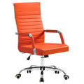 Ergonomic Office Desk Chair, Executive Ribbed Mid-Back PU Leather Conference Room Chair Adjustable Swivel Chair with Arms (1, Orange)