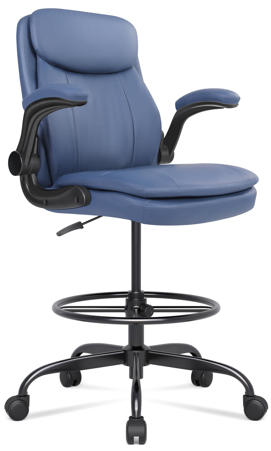 Leather Drafting Chair, Tall Office Chair for Standing Desk, High Executive Office Chair with Adjustable Height and Flip-up Armrest for Counter Height Desk