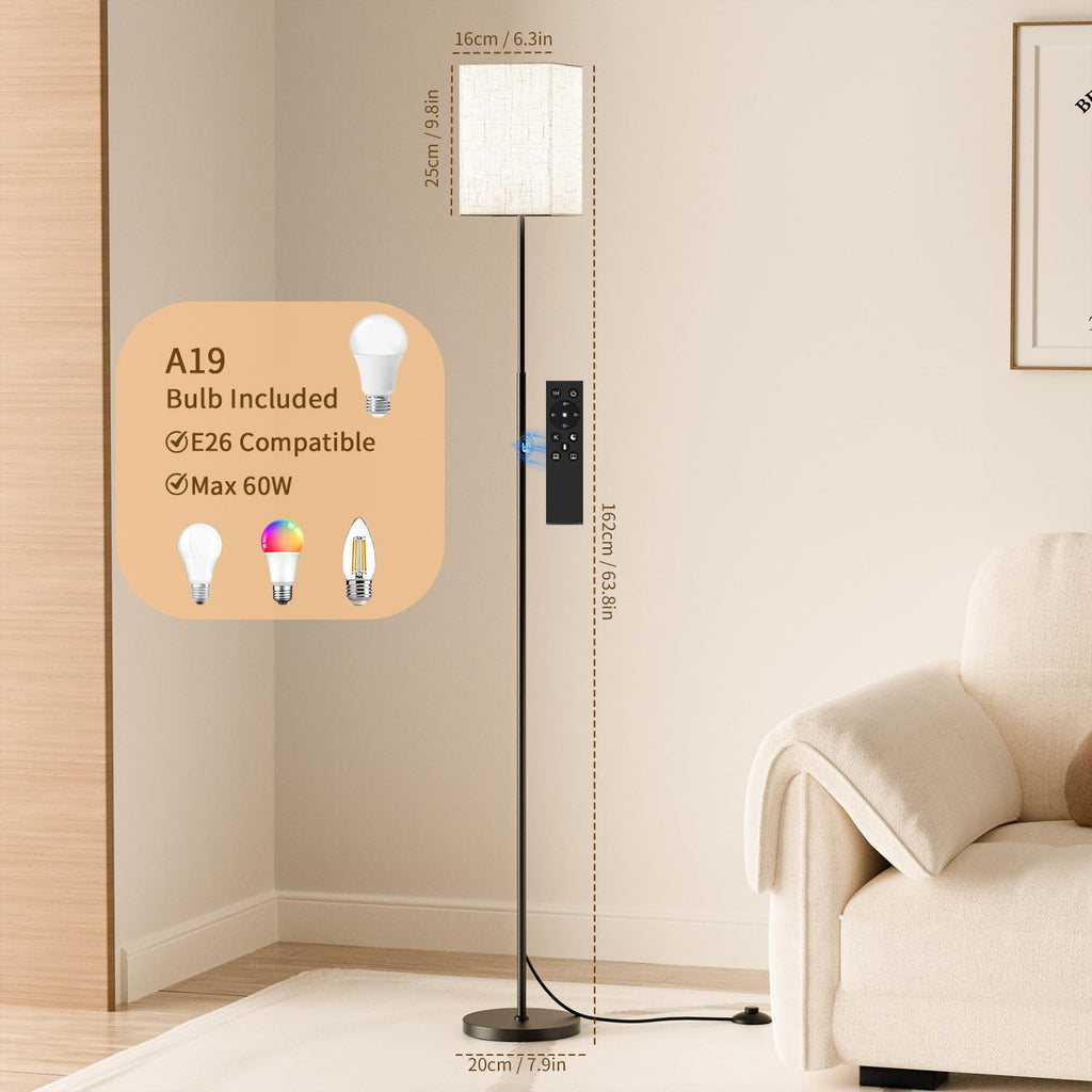 63.8" Square Floor Lamp with White Linen Shade