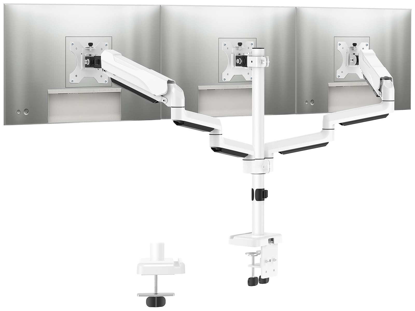 Triple Monitor Stand Mount - 3 Monitors Desk Mount for Computer Screens Up to 27 inch, Triple Monitor Arm, Heavy Duty Monitors Stand, Each Arm Holds 4.4-19.8 lbs, White