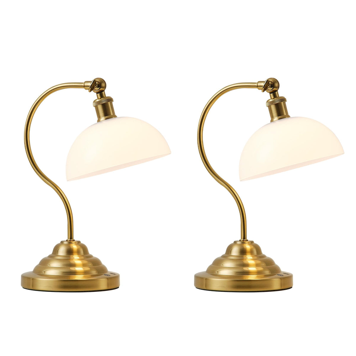 Cordless Table Lamp, Battery Operated Vintage Desk Light, Brass & White