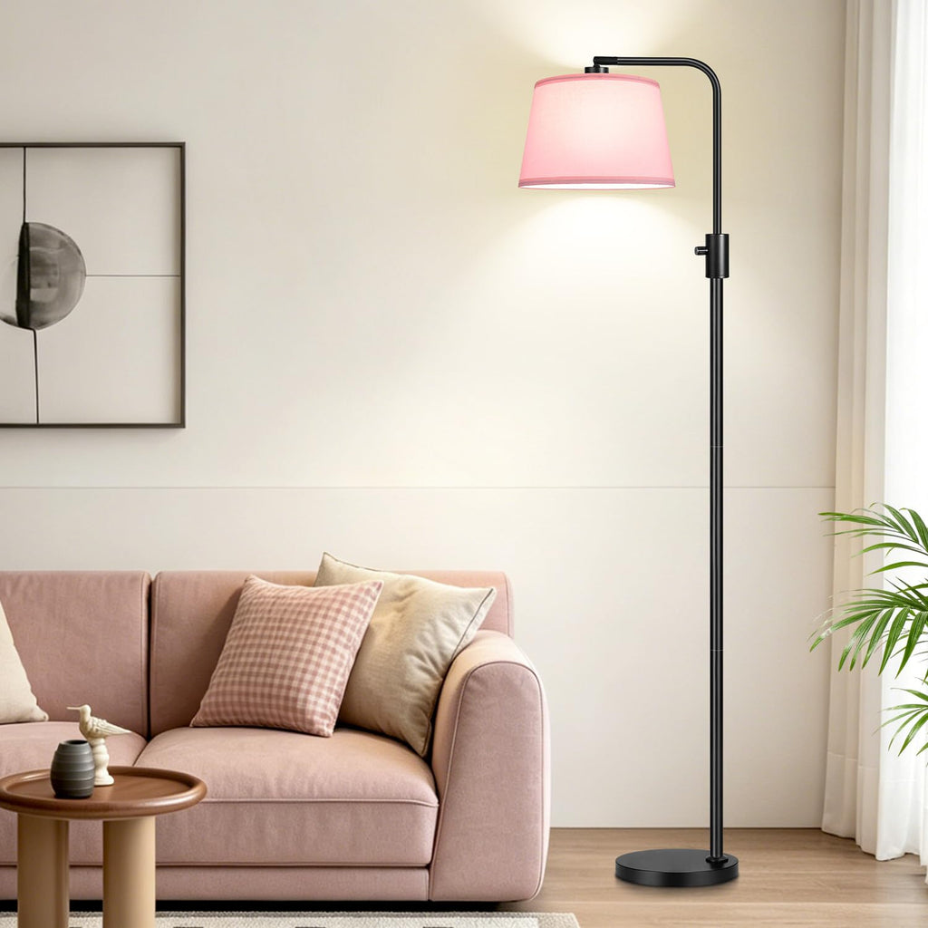 Floor Lamp, 1000 Lumens LED Edison Bulb Included, Arc Black Floor Lamps for Living Room Modern Standing Lamp with Pink Shade, Tall Lamps for Living Room Bedroom Office Dining Room