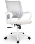 Office Desk Computer Chair Ergonomic Mesh Gaming Cushion Seat with Comfy Lumbar Mid Back Support Adjustable Height Swivel Rolling Wheels for Home Task (Ivory)