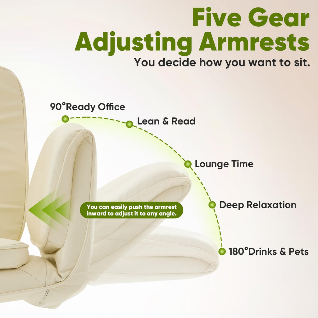 Criss Cross Chair with Wheels & Armrests, Scratch-Resistant PU Leather Vanity Chair, Comfy Wide Height Adjustable Computer Office Desk Chair for Home Office, Make Up, Bedroom (Cream)
