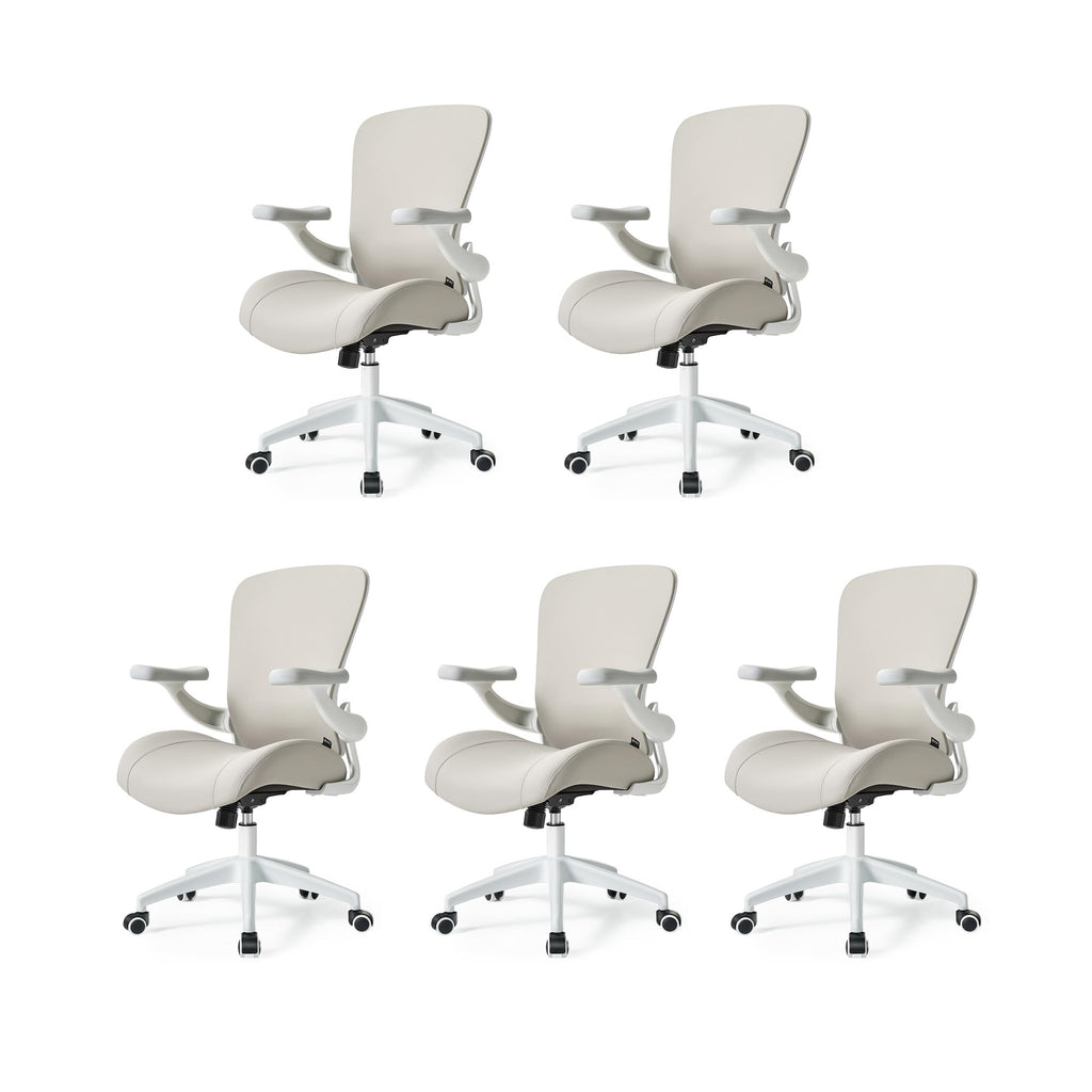 (Pack of 5, Pale Gray) Executive Office Chair, Thick Padded PU Leather Desk Chair with Adjustable Lumbar Support and 3D Armrests, Easy-Clean for Home Office and Study Room