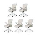 (Pack of 5, Pale Gray) Executive Office Chair, Thick Padded PU Leather Desk Chair with Adjustable Lumbar Support and 3D Armrests, Easy-Clean for Home Office and Study Room