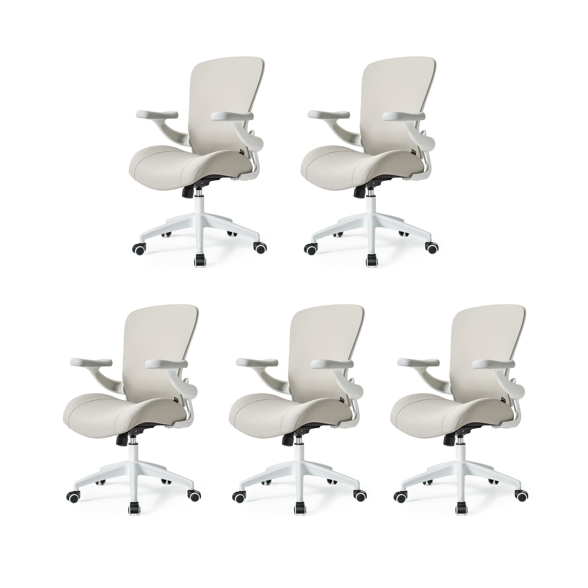 (Pack of 5, Pale Gray) Executive Office Chair, Thick Padded PU Leather Desk Chair with Adjustable Lumbar Support and 3D Armrests, Easy-Clean for Home Office and Study Room