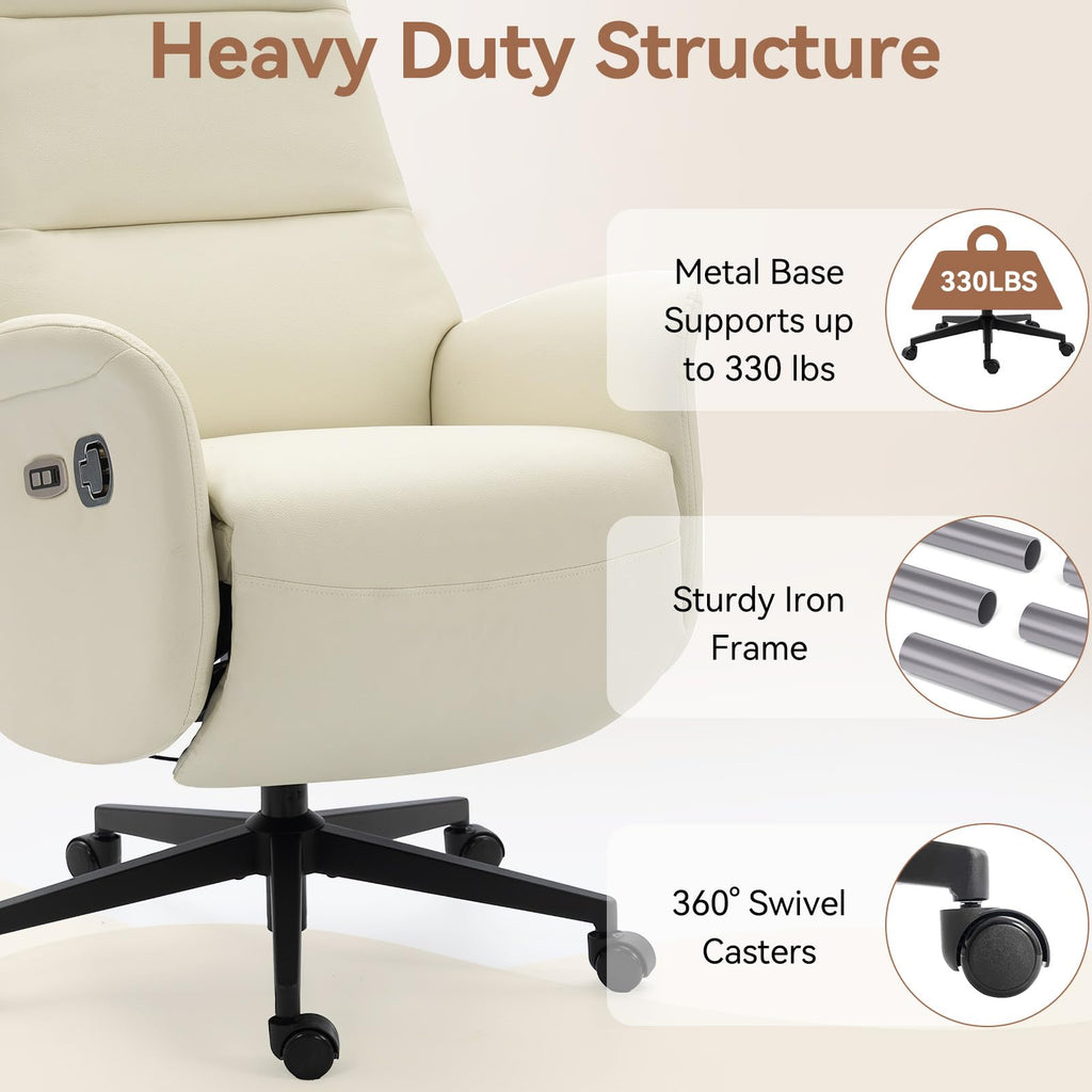 Ergonomic PU Leather Recliner Chair with Footrest, Electric Executive Office Chair for Home Office, Adjustable Seat Height and Backrest, 330 lbs Capacity, Beige