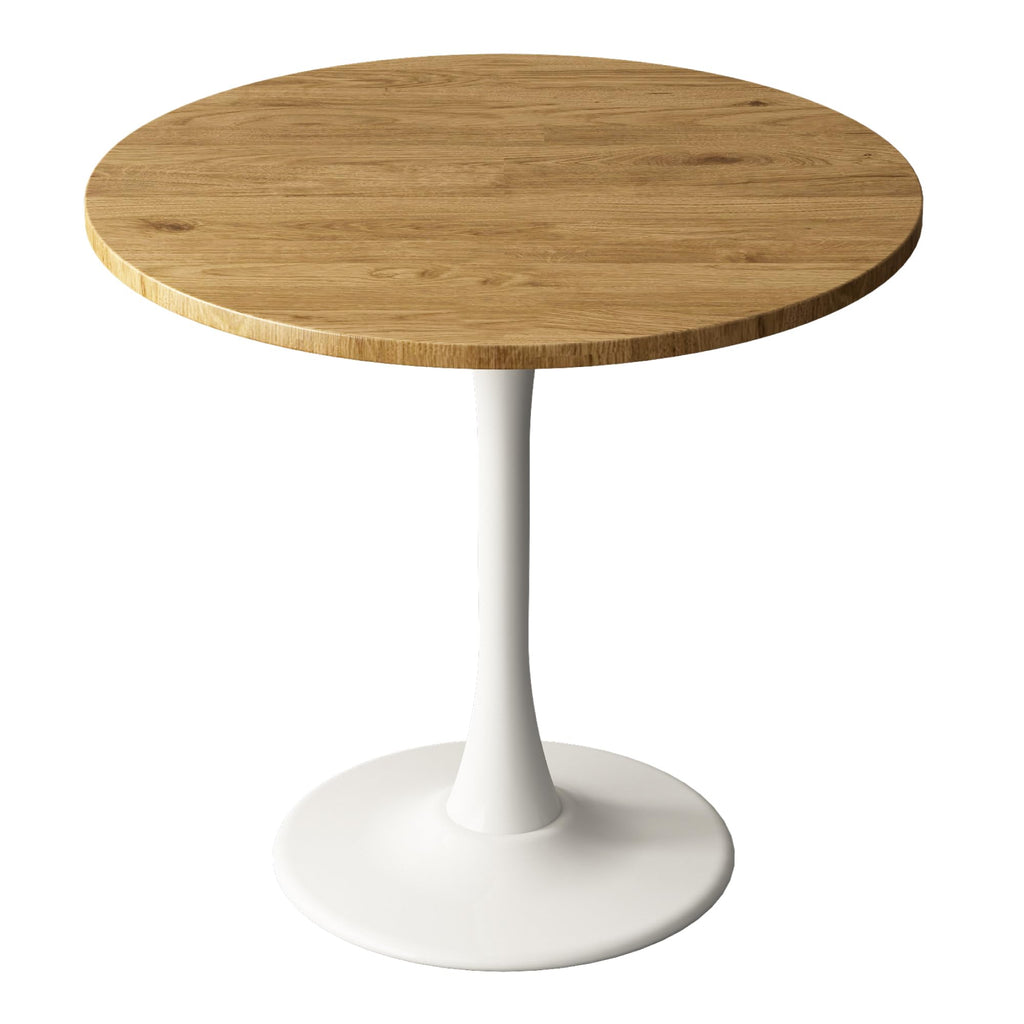 Kasinali Round Dining Table 30" Circle Tulip Table with Wood Thickened Tabletop & Sturdy Metal Pedestal Mid Century Modern Leisure Bistro Kitchen Tables 4 People Small Places Living Room Cafe,Oak