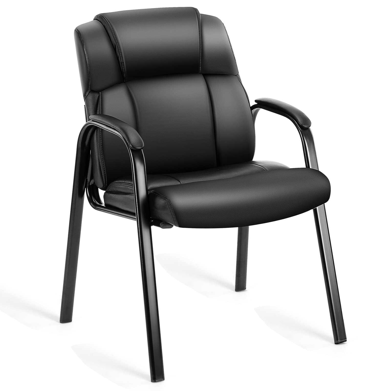 Set of 4, Waiting Room Chairs Leather Office Desk Reception Guest Stationary Side Chair with Padded Arms for Home Conference Lobby Area Meeting Church Medical Clinic Elderly Student