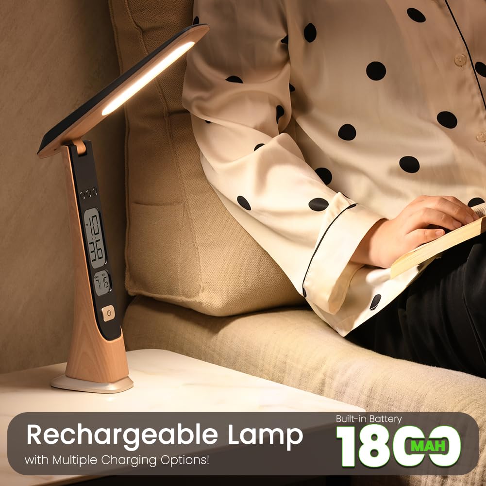 Rechargeable Lamps Cordless Table Lamp, Foldable Portable Desk Lamp - LED Battery Operated Lights with Stepless Brightness&Time Display for Office Lamp, Book Lights, College Dorm Essentials