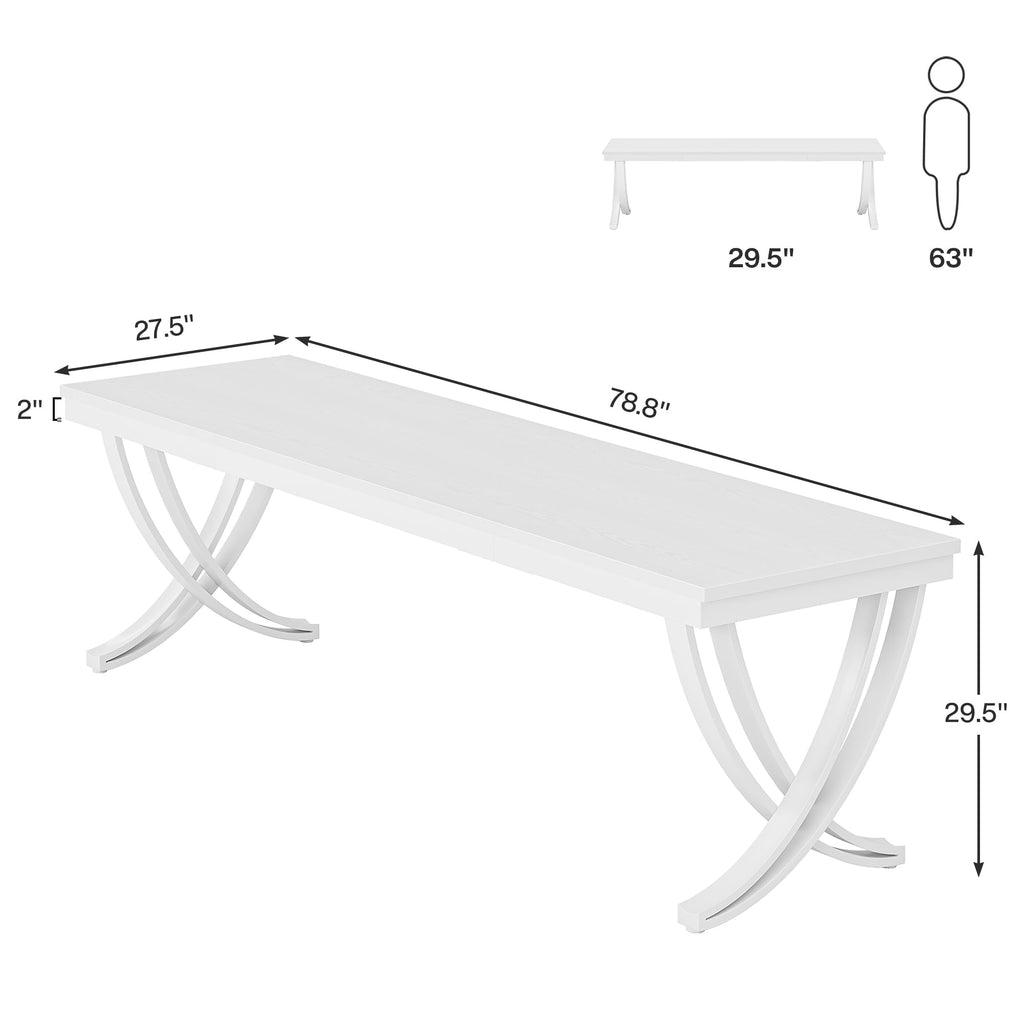 6.5FT Conference Table for 6-8 People, 78 inch Long Rectangular Seminar Table with Strong Metal Frame, Business Furniture Boardroom Desk for Office Meeting Conference Room (1PC, White)